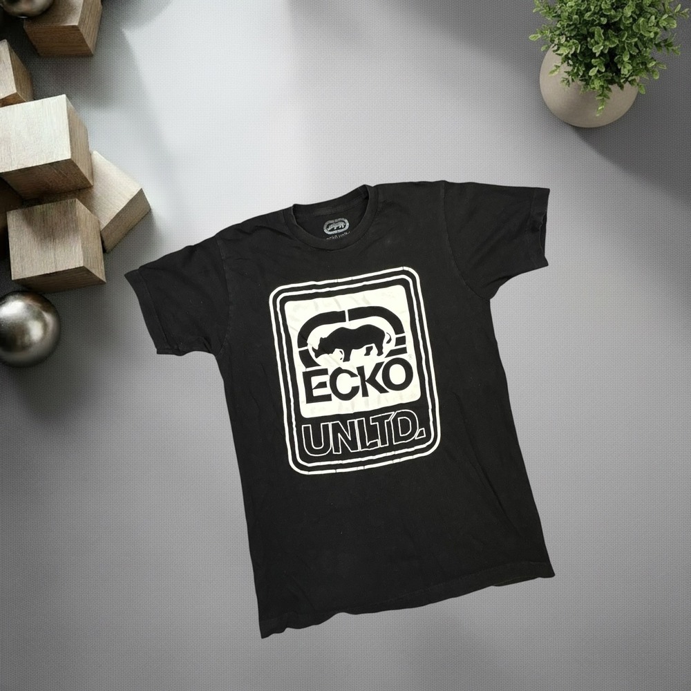 Ecko Unltd Graphic T-Shirt Mens Medium Black Rhino Logo Y2K Skater Streetwear